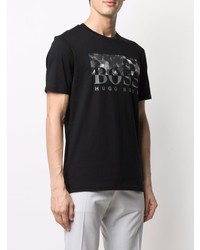 schwarzes bedrucktes T-Shirt mit einem Rundhalsausschnitt von BOSS