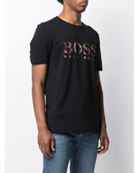 schwarzes bedrucktes T-Shirt mit einem Rundhalsausschnitt von BOSS