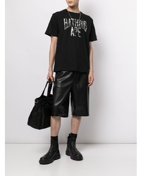 schwarzes bedrucktes T-Shirt mit einem Rundhalsausschnitt von A Bathing Ape