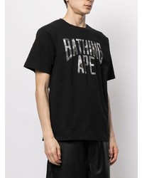 schwarzes bedrucktes T-Shirt mit einem Rundhalsausschnitt von A Bathing Ape