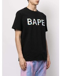 schwarzes bedrucktes T-Shirt mit einem Rundhalsausschnitt von A Bathing Ape