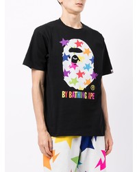 schwarzes bedrucktes T-Shirt mit einem Rundhalsausschnitt von A Bathing Ape