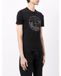 schwarzes bedrucktes T-Shirt mit einem Rundhalsausschnitt von Stone Island