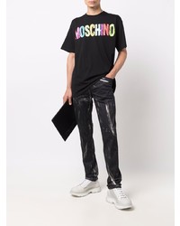 schwarzes bedrucktes T-Shirt mit einem Rundhalsausschnitt von Moschino