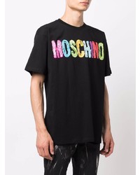 schwarzes bedrucktes T-Shirt mit einem Rundhalsausschnitt von Moschino