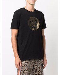 schwarzes bedrucktes T-Shirt mit einem Rundhalsausschnitt von Just Cavalli