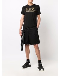 schwarzes bedrucktes T-Shirt mit einem Rundhalsausschnitt von Ea7 Emporio Armani