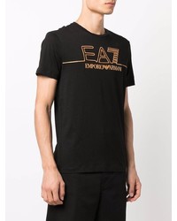 schwarzes bedrucktes T-Shirt mit einem Rundhalsausschnitt von Ea7 Emporio Armani