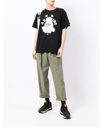 schwarzes bedrucktes T-Shirt mit einem Rundhalsausschnitt von A Bathing Ape