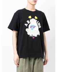 schwarzes bedrucktes T-Shirt mit einem Rundhalsausschnitt von A Bathing Ape