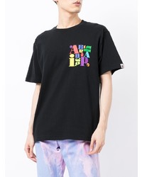 schwarzes bedrucktes T-Shirt mit einem Rundhalsausschnitt von A Bathing Ape