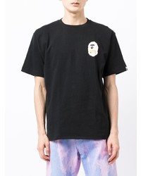 schwarzes bedrucktes T-Shirt mit einem Rundhalsausschnitt von A Bathing Ape