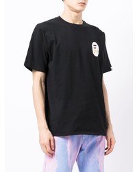 schwarzes bedrucktes T-Shirt mit einem Rundhalsausschnitt von A Bathing Ape