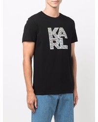 schwarzes bedrucktes T-Shirt mit einem Rundhalsausschnitt von Karl Lagerfeld