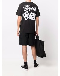 schwarzes bedrucktes T-Shirt mit einem Rundhalsausschnitt von Stussy