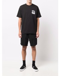 schwarzes bedrucktes T-Shirt mit einem Rundhalsausschnitt von Stussy