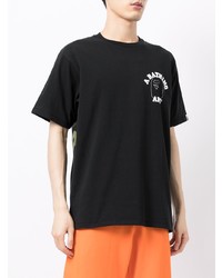 schwarzes bedrucktes T-Shirt mit einem Rundhalsausschnitt von A Bathing Ape