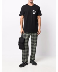 schwarzes bedrucktes T-Shirt mit einem Rundhalsausschnitt von Stussy