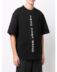 schwarzes bedrucktes T-Shirt mit einem Rundhalsausschnitt von Feng Chen Wang