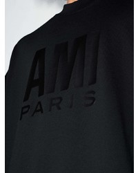 schwarzes bedrucktes T-Shirt mit einem Rundhalsausschnitt von Ami Paris