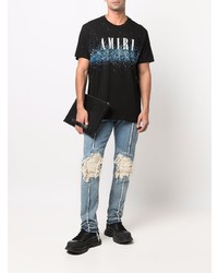 schwarzes bedrucktes T-Shirt mit einem Rundhalsausschnitt von Amiri