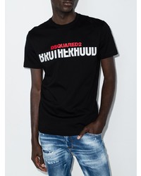 schwarzes bedrucktes T-Shirt mit einem Rundhalsausschnitt von DSQUARED2