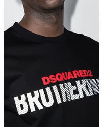 schwarzes bedrucktes T-Shirt mit einem Rundhalsausschnitt von DSQUARED2