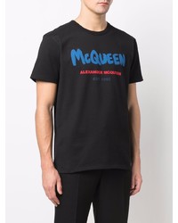 schwarzes bedrucktes T-Shirt mit einem Rundhalsausschnitt von Alexander McQueen