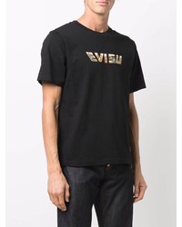 schwarzes bedrucktes T-Shirt mit einem Rundhalsausschnitt von Evisu