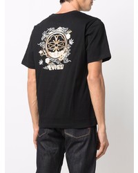 schwarzes bedrucktes T-Shirt mit einem Rundhalsausschnitt von Evisu