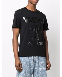 schwarzes bedrucktes T-Shirt mit einem Rundhalsausschnitt von Moschino