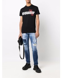 schwarzes bedrucktes T-Shirt mit einem Rundhalsausschnitt von DSQUARED2