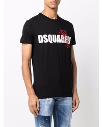 schwarzes bedrucktes T-Shirt mit einem Rundhalsausschnitt von DSQUARED2