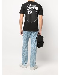 schwarzes bedrucktes T-Shirt mit einem Rundhalsausschnitt von Stussy