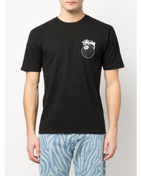 schwarzes bedrucktes T-Shirt mit einem Rundhalsausschnitt von Stussy