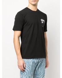 schwarzes bedrucktes T-Shirt mit einem Rundhalsausschnitt von Stussy