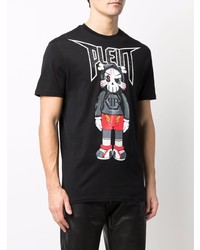 schwarzes bedrucktes T-Shirt mit einem Rundhalsausschnitt von Philipp Plein