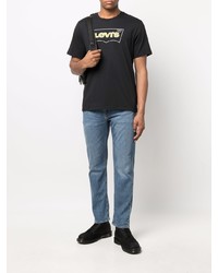 schwarzes bedrucktes T-Shirt mit einem Rundhalsausschnitt von Levi's