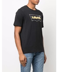 schwarzes bedrucktes T-Shirt mit einem Rundhalsausschnitt von Levi's