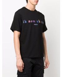 schwarzes bedrucktes T-Shirt mit einem Rundhalsausschnitt von Ih Nom Uh Nit