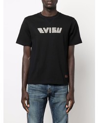 schwarzes bedrucktes T-Shirt mit einem Rundhalsausschnitt von Evisu