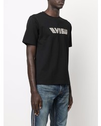 schwarzes bedrucktes T-Shirt mit einem Rundhalsausschnitt von Evisu