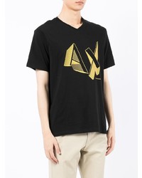 schwarzes bedrucktes T-Shirt mit einem Rundhalsausschnitt von Armani Exchange