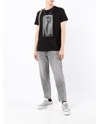 schwarzes bedrucktes T-Shirt mit einem Rundhalsausschnitt von Armani Exchange