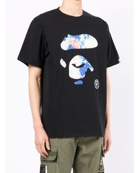 schwarzes bedrucktes T-Shirt mit einem Rundhalsausschnitt von A Bathing Ape