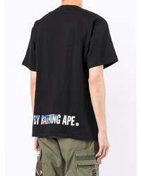 schwarzes bedrucktes T-Shirt mit einem Rundhalsausschnitt von A Bathing Ape