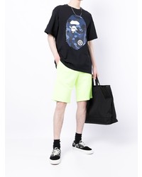 schwarzes bedrucktes T-Shirt mit einem Rundhalsausschnitt von A Bathing Ape