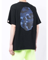 schwarzes bedrucktes T-Shirt mit einem Rundhalsausschnitt von A Bathing Ape