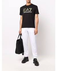 schwarzes bedrucktes T-Shirt mit einem Rundhalsausschnitt von Ea7 Emporio Armani