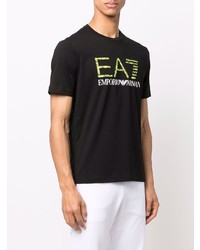 schwarzes bedrucktes T-Shirt mit einem Rundhalsausschnitt von Ea7 Emporio Armani